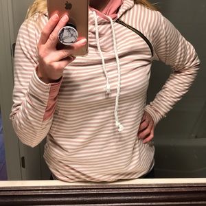 Striped double hooded sweatshirt